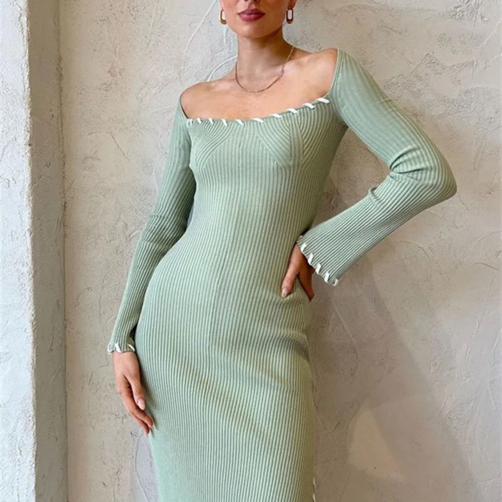 Free People Ribbed Green Bodycon Dress - Picture 2 of 4